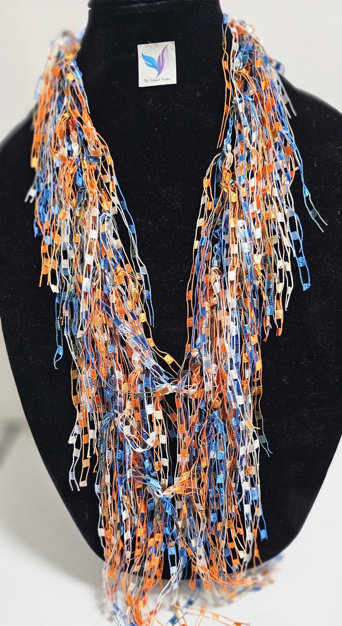 Crocheted Blue and Orange Infinity Scarf: Sports Fan Necklace