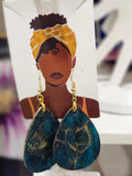 Hand painted with alcohol ink large tear drop wooden earrings