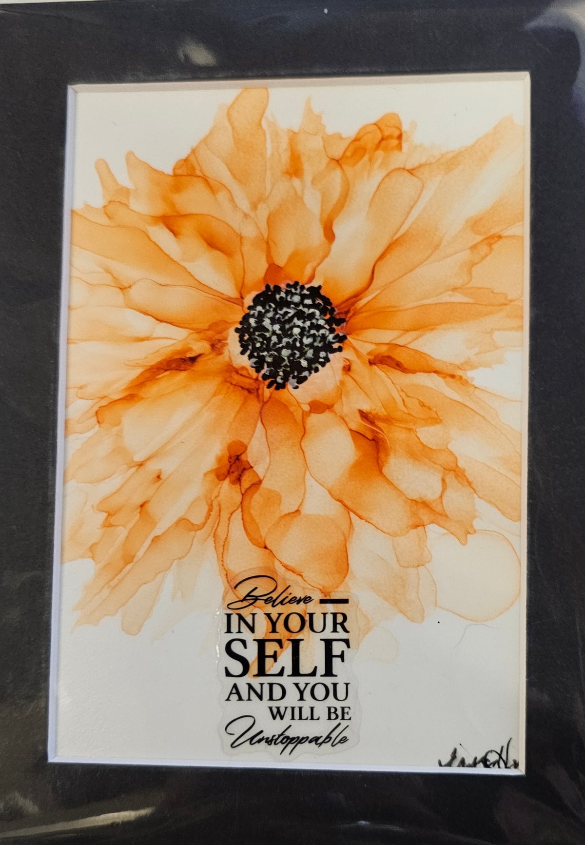 Original Alcohol Ink Painting Peach flower 4x6 in an 5x7 mat  signed