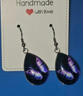 Purple butterfly tear drop shaped earring