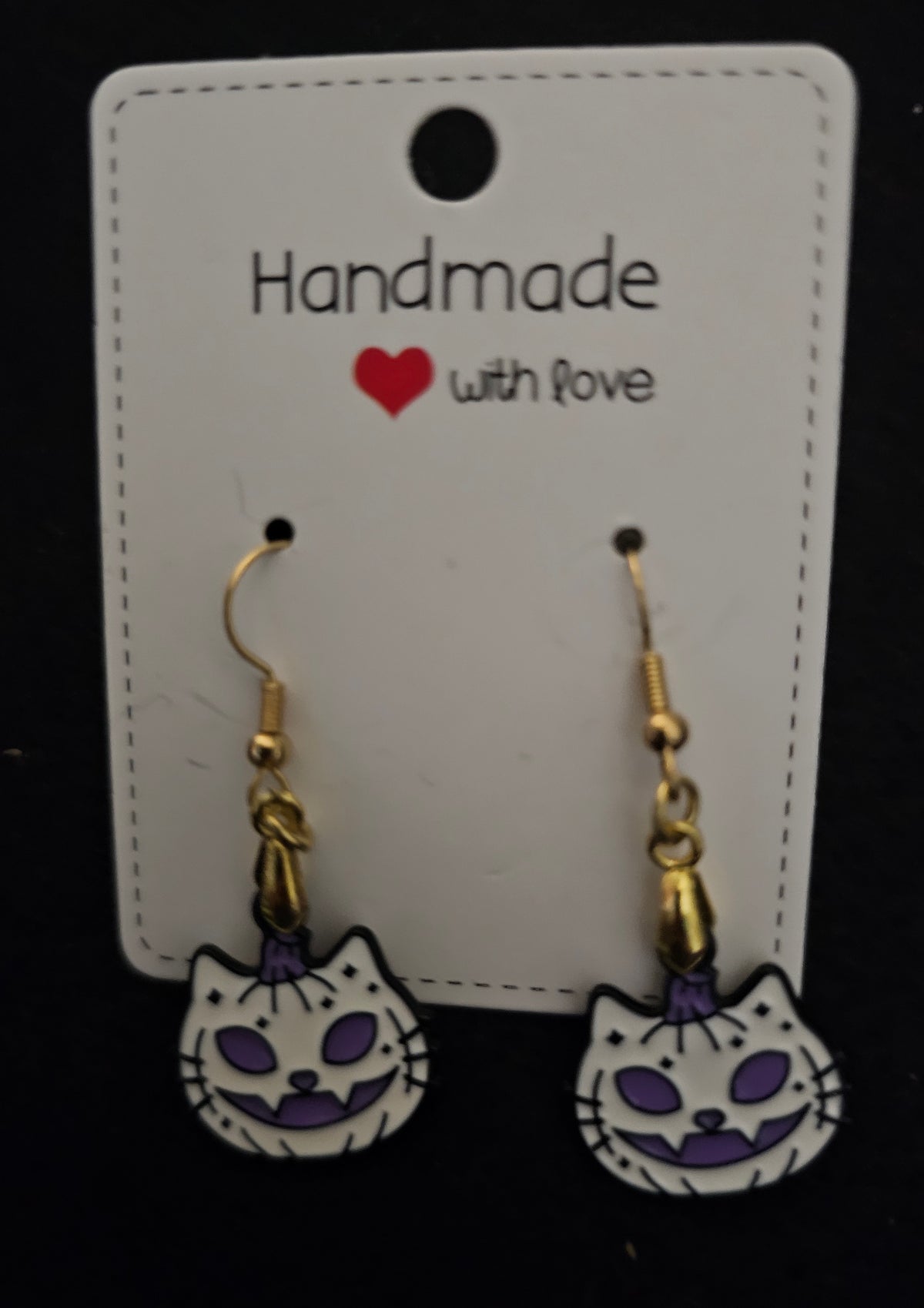 Halloween white cat earrings