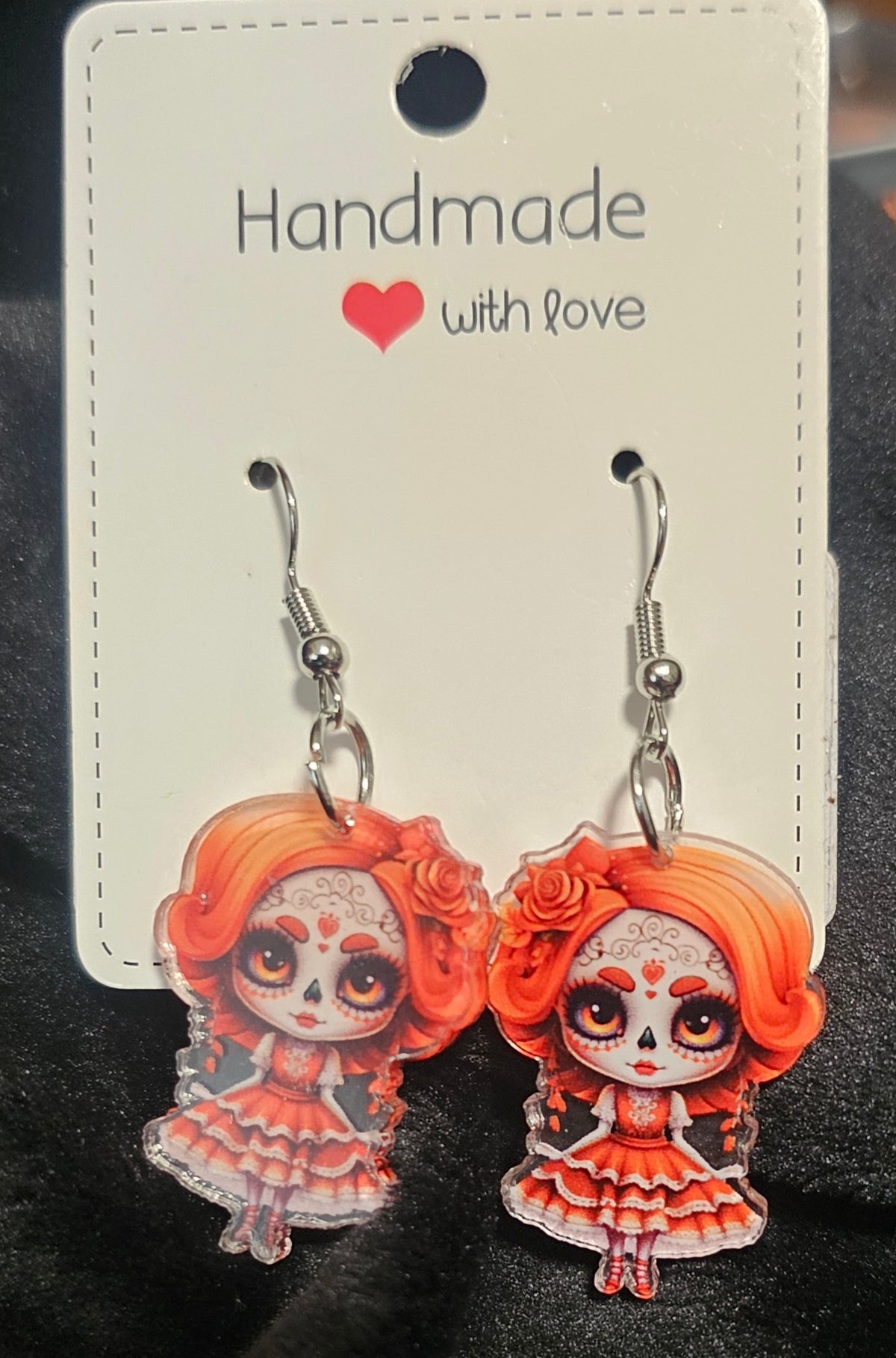 Halloween Sugar Skull girl acrylic earrings