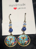Colorful stain glass effect dragonfly beaded earrings