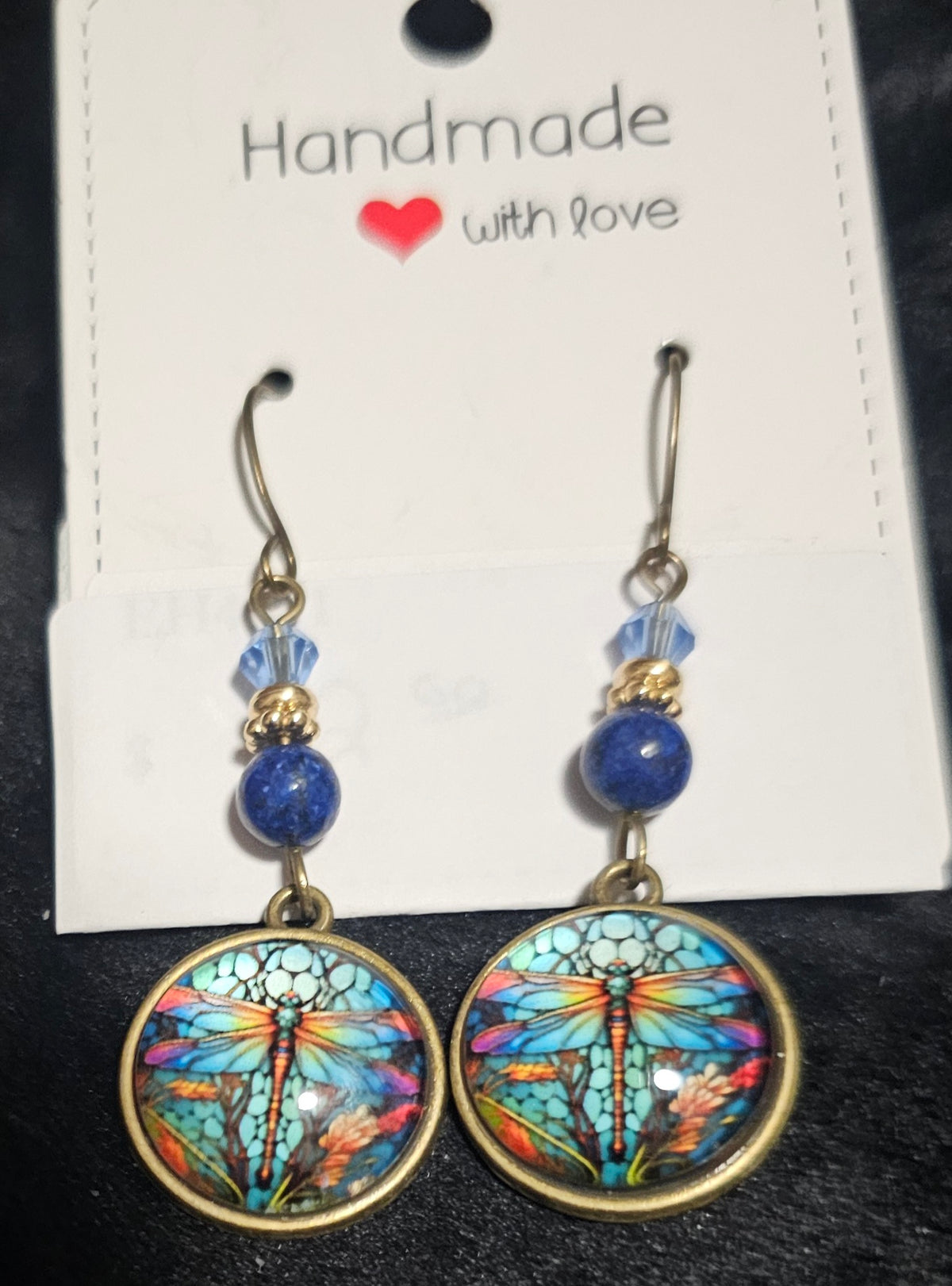 Colorful stain glass effect dragonfly beaded earrings